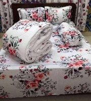 White Comforter Set Rose Printed